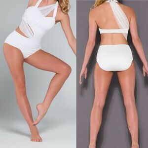 Kelle dance costume white cream leotard cutout ILLUSIONS 5404 teen